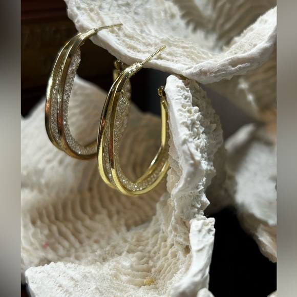 💛 Elegant 925 Gold Plated Mesh Hoop Earrings - Picture 5 of 12